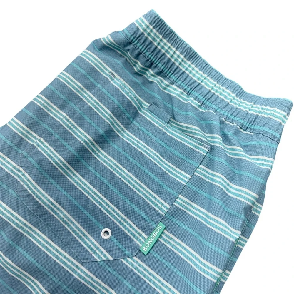 Bonobos Mens XL Light Blue Striped Swim Trunks 9 Inch Inseam Casual Shorts